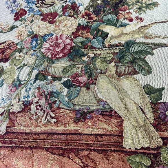 Vintage Wall Tapestry of Italian Pigeons with Tree and floral Bouquet - Picture 11 of 12